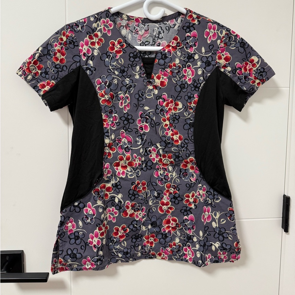 Floral Scrub Top with stretch sides
